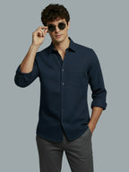 Men's Full Sleeve Spread Collar Premium Casual Shirt for Men Daily Wear in Black by BLUE ROBED, back view