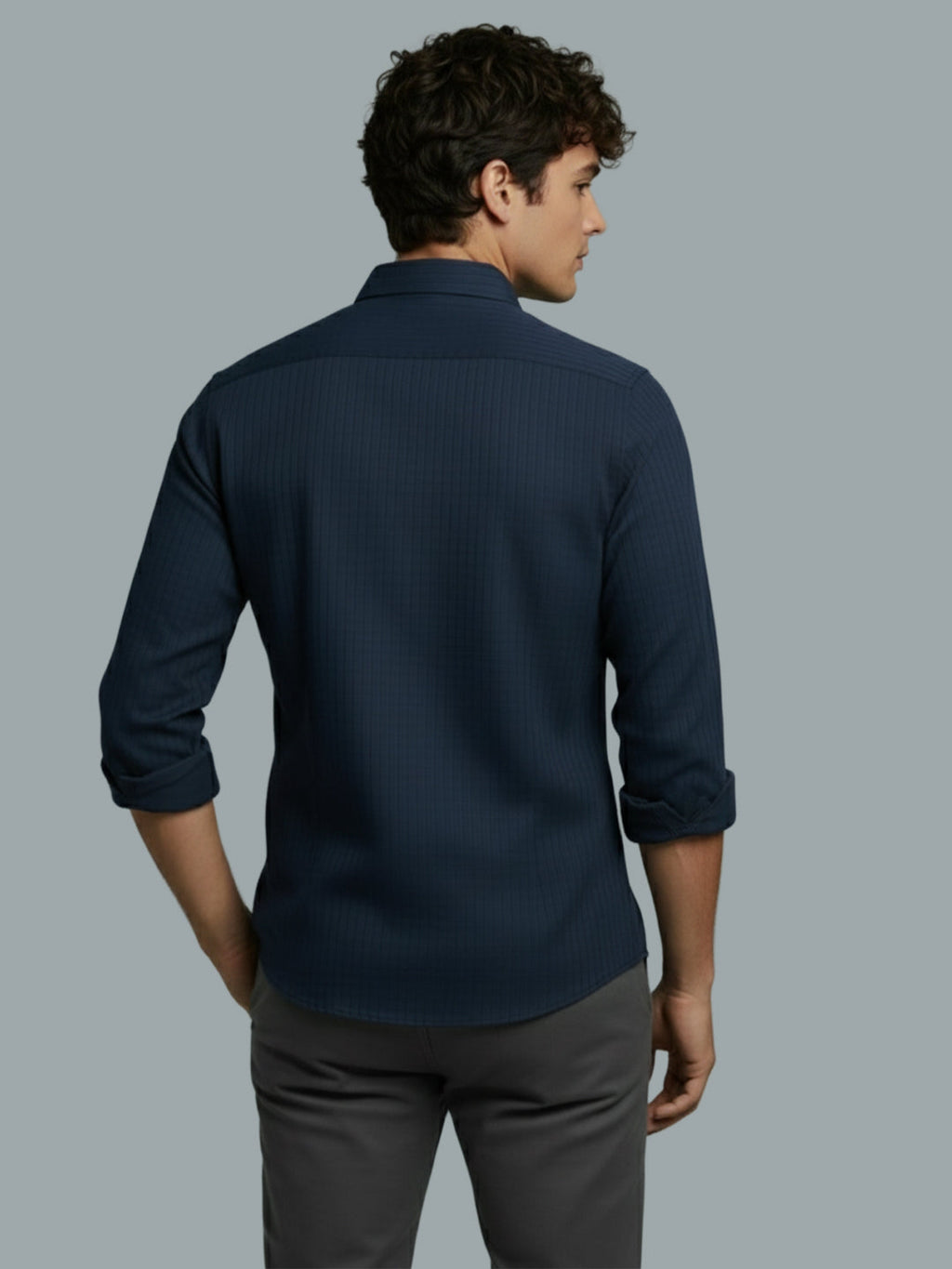 Men's Full Sleeve Spread Collar Premium Casual Shirt for Men Daily Wear in Black by BLUE ROBED, detail view