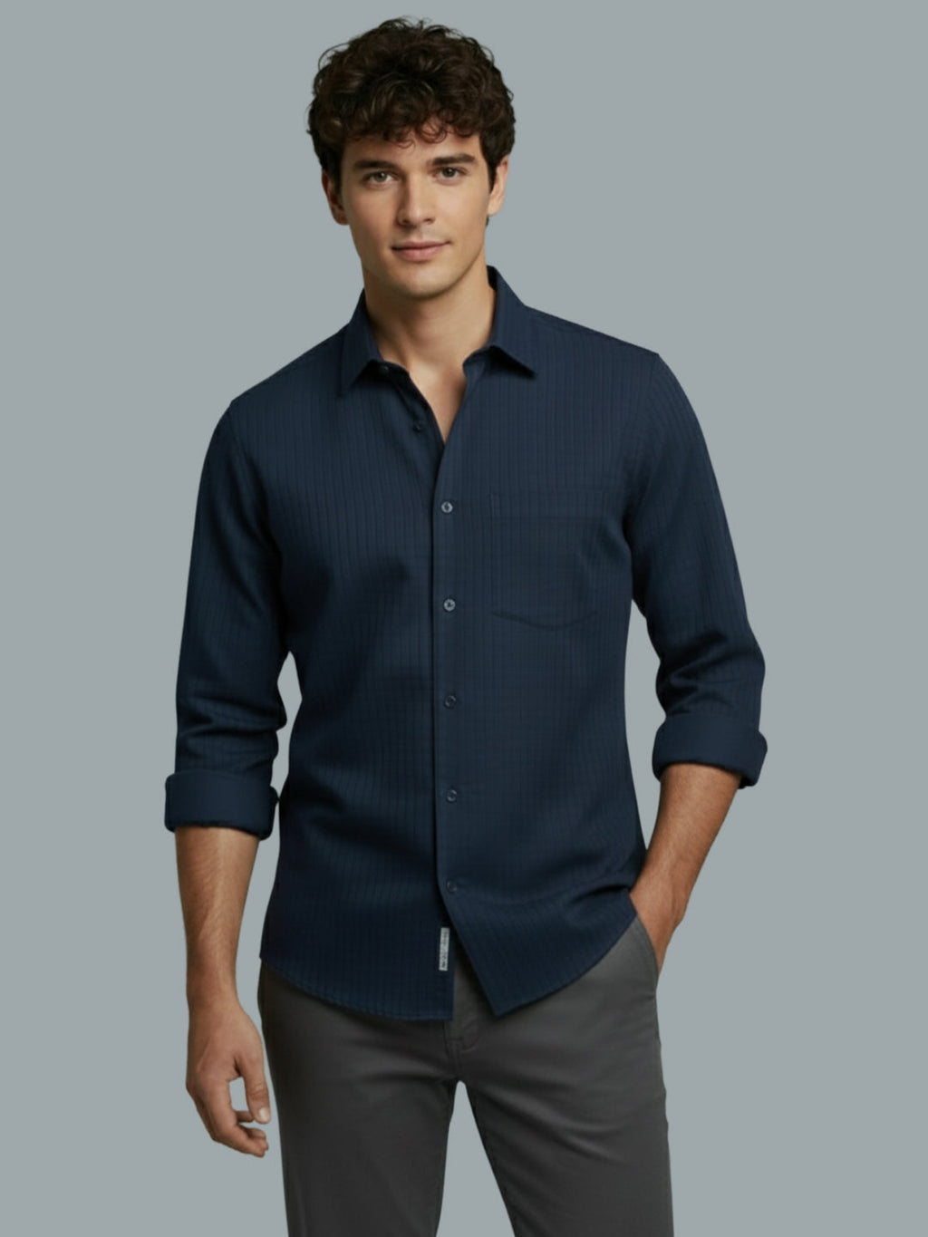Men's Full Sleeve Spread Collar Premium Casual Shirt for Men Daily Wear in Black by BLUE ROBED, style view