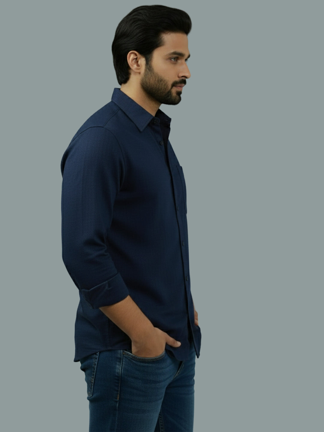 Full Sleeve Spread Collar Cotton Slim Shirt for Men and Boys in Shirt For Men And Green by BLUE ROBED, front view