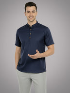 BLUE ROBED Half Sleeve Kurta for men in Navy Blue view 7