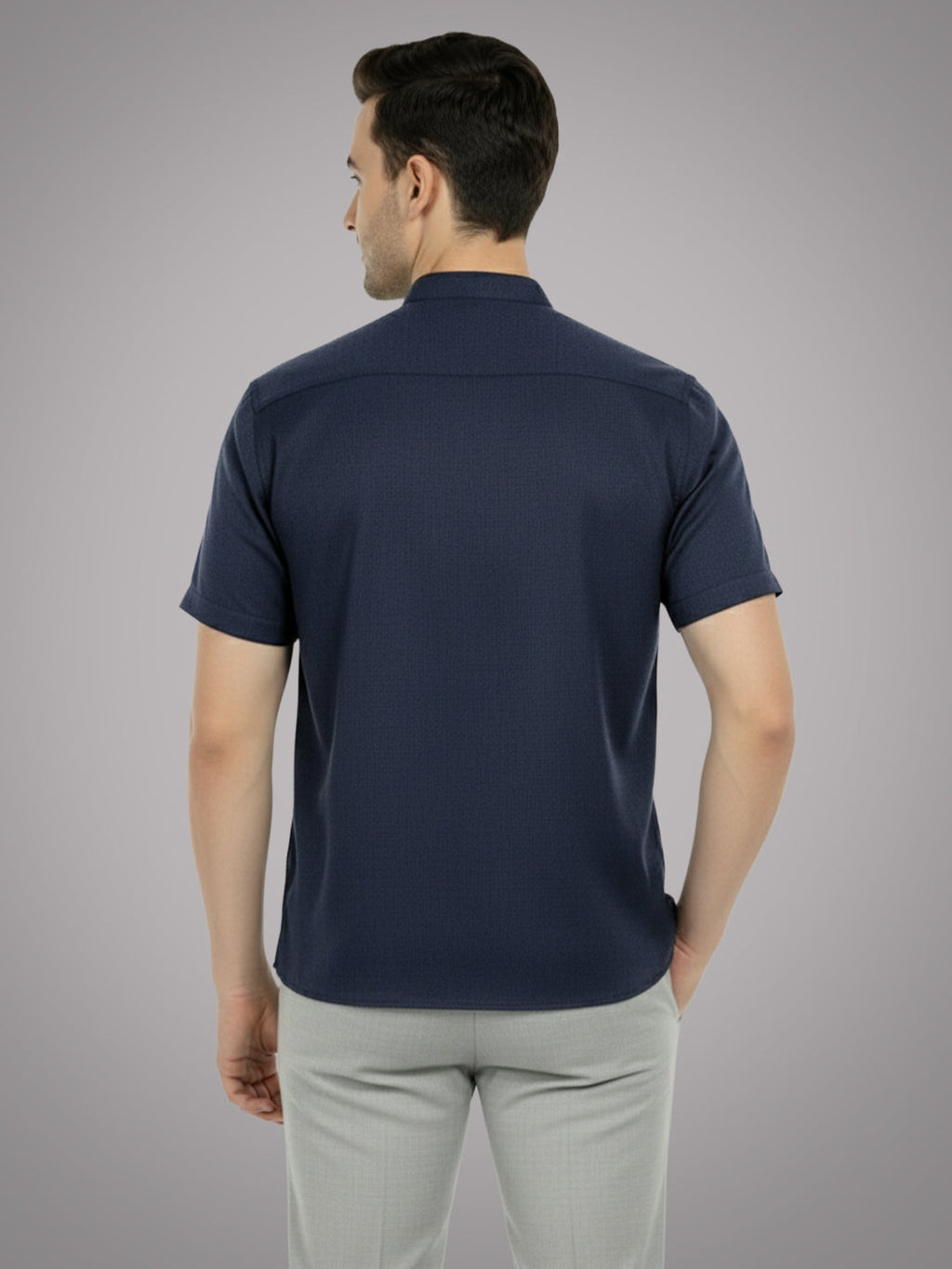 BLUE ROBED Half Sleeve Kurta for men in Navy Blue view 30