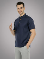 BLUE ROBED Half Sleeve Kurta for men in Navy Blue view 31