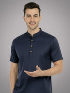 BLUE ROBED Half Sleeve Kurta for men in Navy Blue view 32