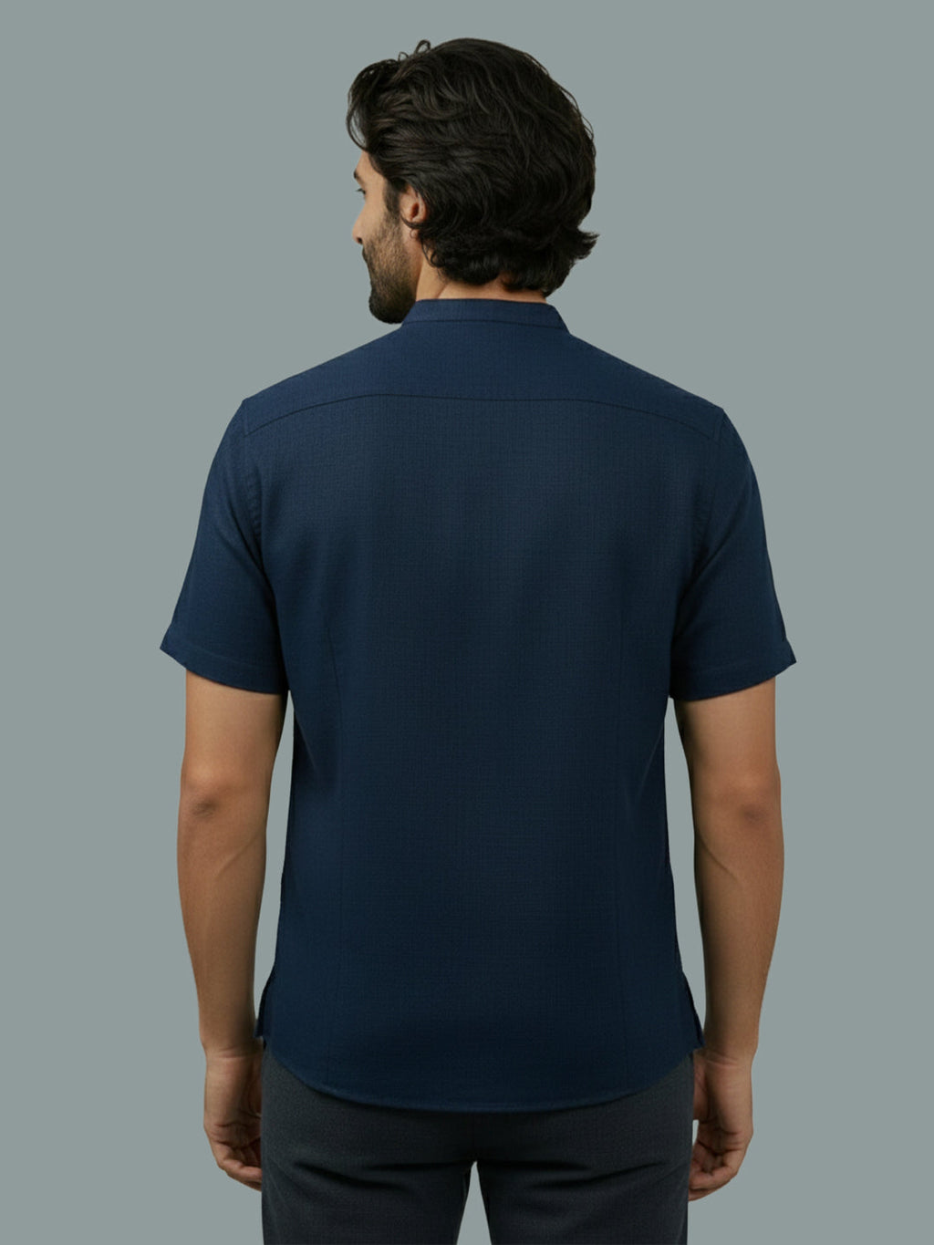 Half Sleeve Chinese Collar Cotton Slim Shirt for Men and Boys in Shirt For Men And White by BLUE ROBED, back view