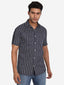 Men's Double Strip Half Sleeve Shirt in Navy by BLUE ROBED