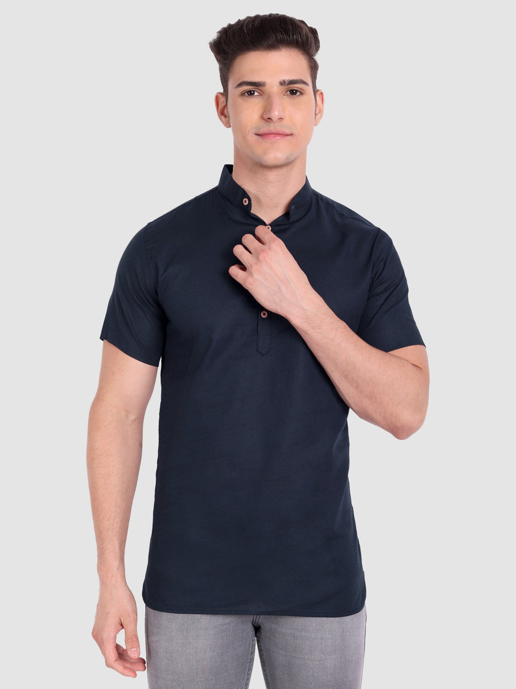 BLUE ROBED men's Half Sleeve Casual Cotton Kurta Daily Wear in Navy view 37