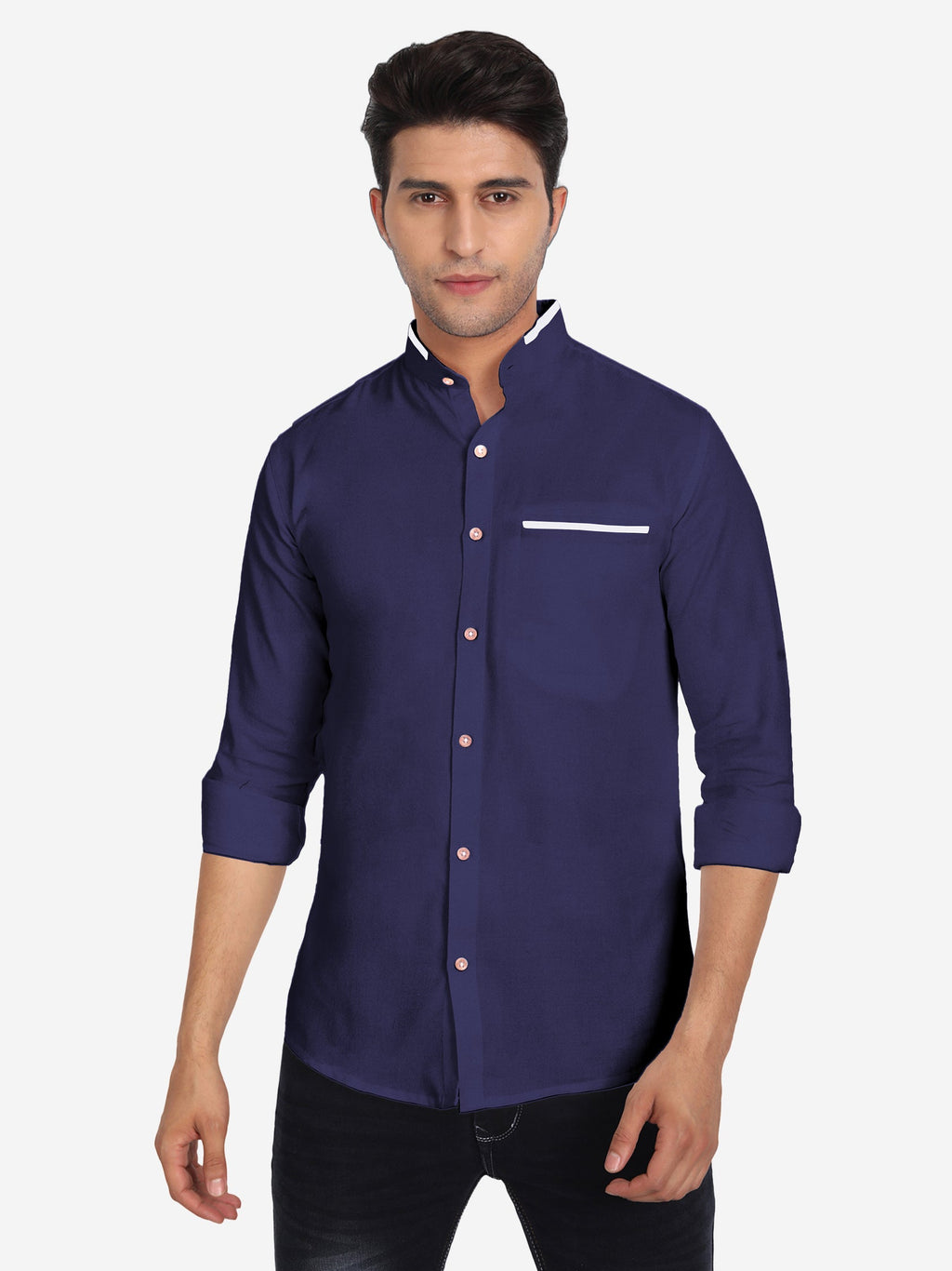 Men's Casual Shirt Full Sleeve Oxford Design Shirt in Black by BLUE ROBED, style view