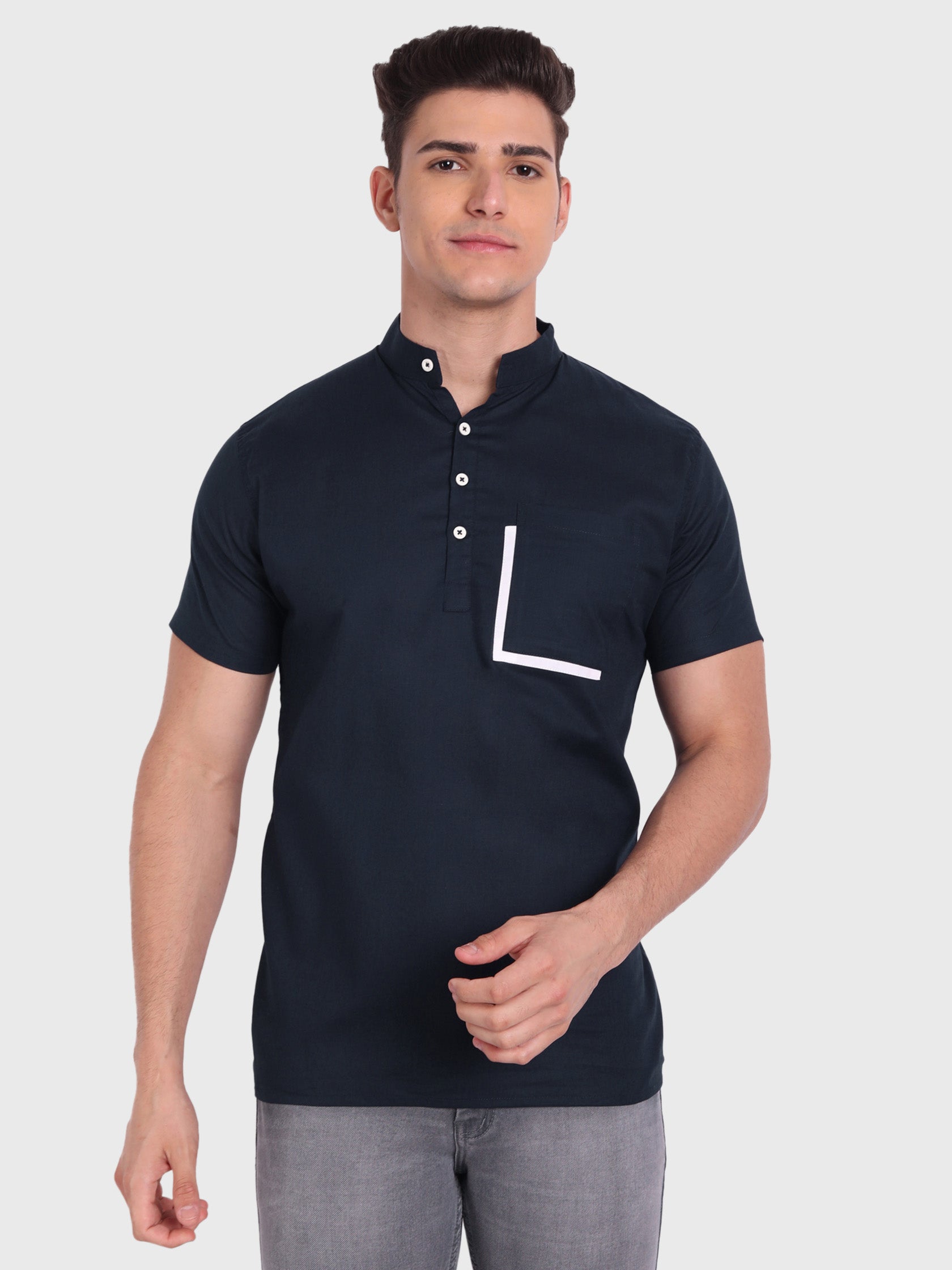 BLUE ROBED men's Casual Half Sleeve Slim Fit Kurta in Navy view 26