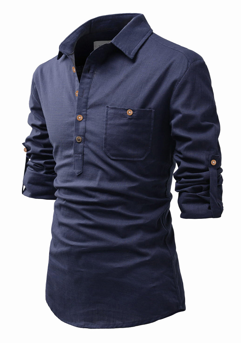 BLUE ROBED men's Full Sleeve Casual Cotton Kurta in Navy view 49