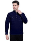 BLUE ROBED men's Casual Slim Fit Full Sleeve Double Pocket Cotton Kurta in Navy