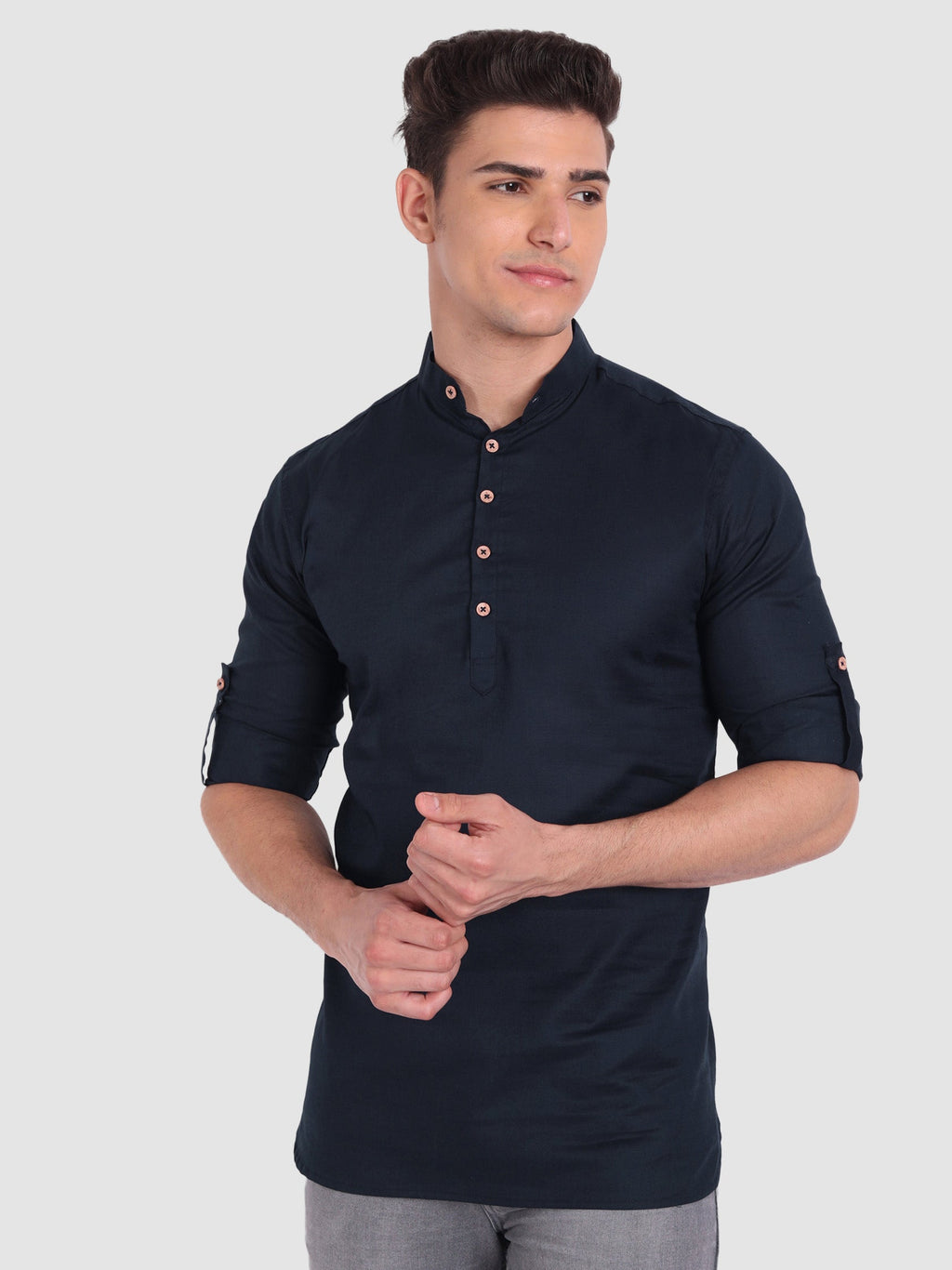 BLUE ROBED men's Casual Slim Fit Full Sleeve Cotton Kurta in Navy view 12