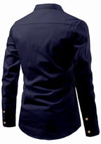 BLUE ROBED men's Casual Slim Fit Full Sleeve Double Pocket Cotton Kurta in Navy view 44