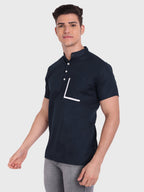 BLUE ROBED men's Casual Half Sleeve Slim Fit Kurta in Navy view 27