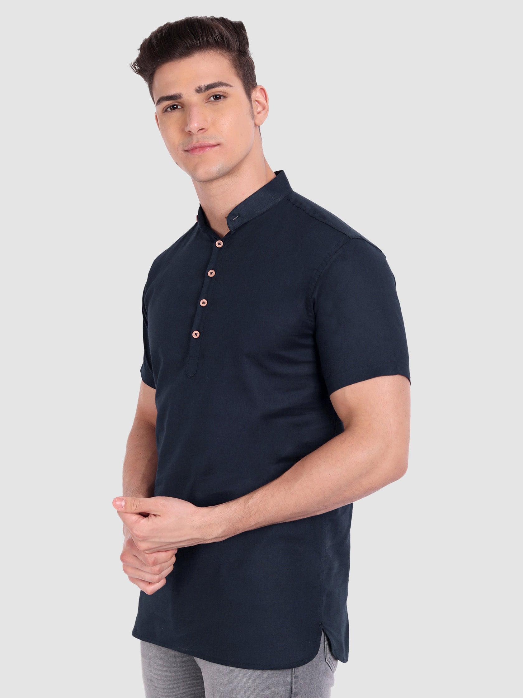 BLUE ROBED men's Half Sleeve Casual Cotton Kurta Daily Wear in Navy view 38