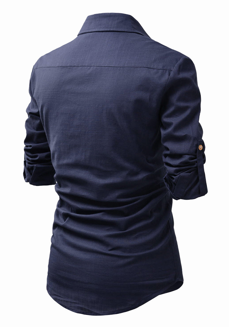 BLUE ROBED men's Full Sleeve Casual Cotton Kurta in Navy view 50