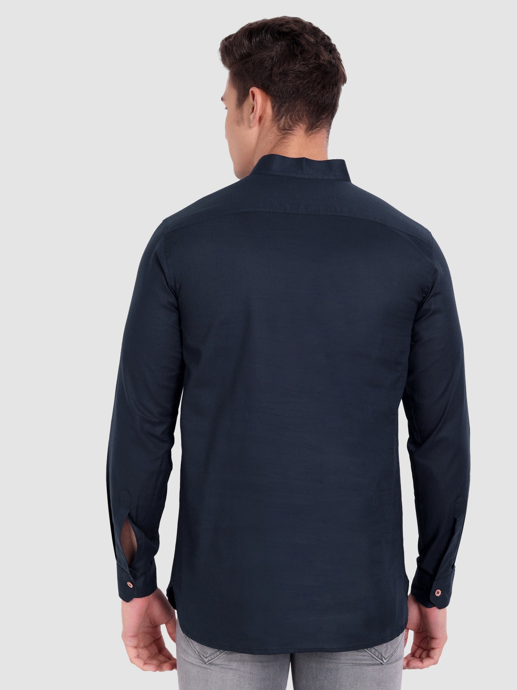 BLUE ROBED men's Casual Slim Fit Full Sleeve Cotton Kurta in Navy view 14