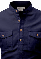BLUE ROBED men's Casual Slim Fit Full Sleeve Double Pocket Cotton Kurta in Navy view 45