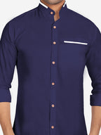 Men's Casual Shirt Full Sleeve Oxford Design Shirt in Black by BLUE ROBED, front view