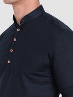 BLUE ROBED men's Casual Slim Fit Full Sleeve Cotton Kurta in Navy view 15
