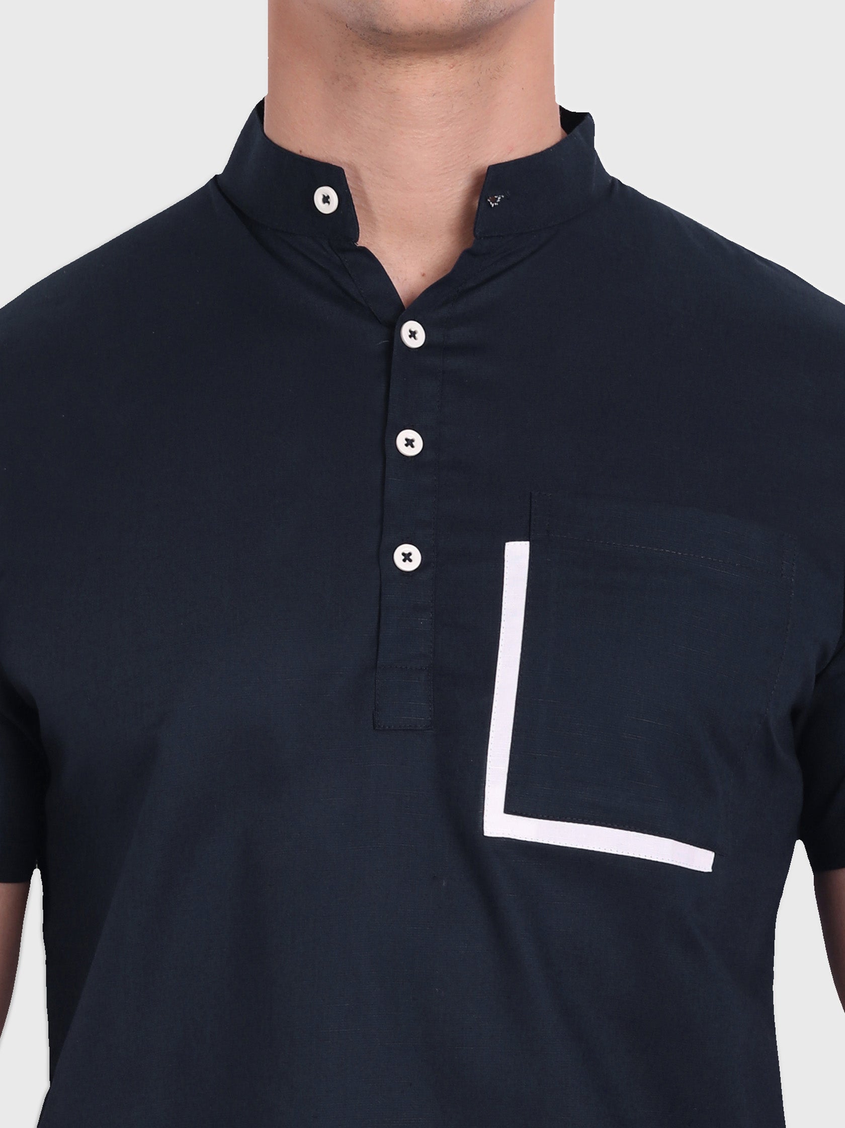 BLUE ROBED men's Casual Half Sleeve Slim Fit Kurta in Navy view 29
