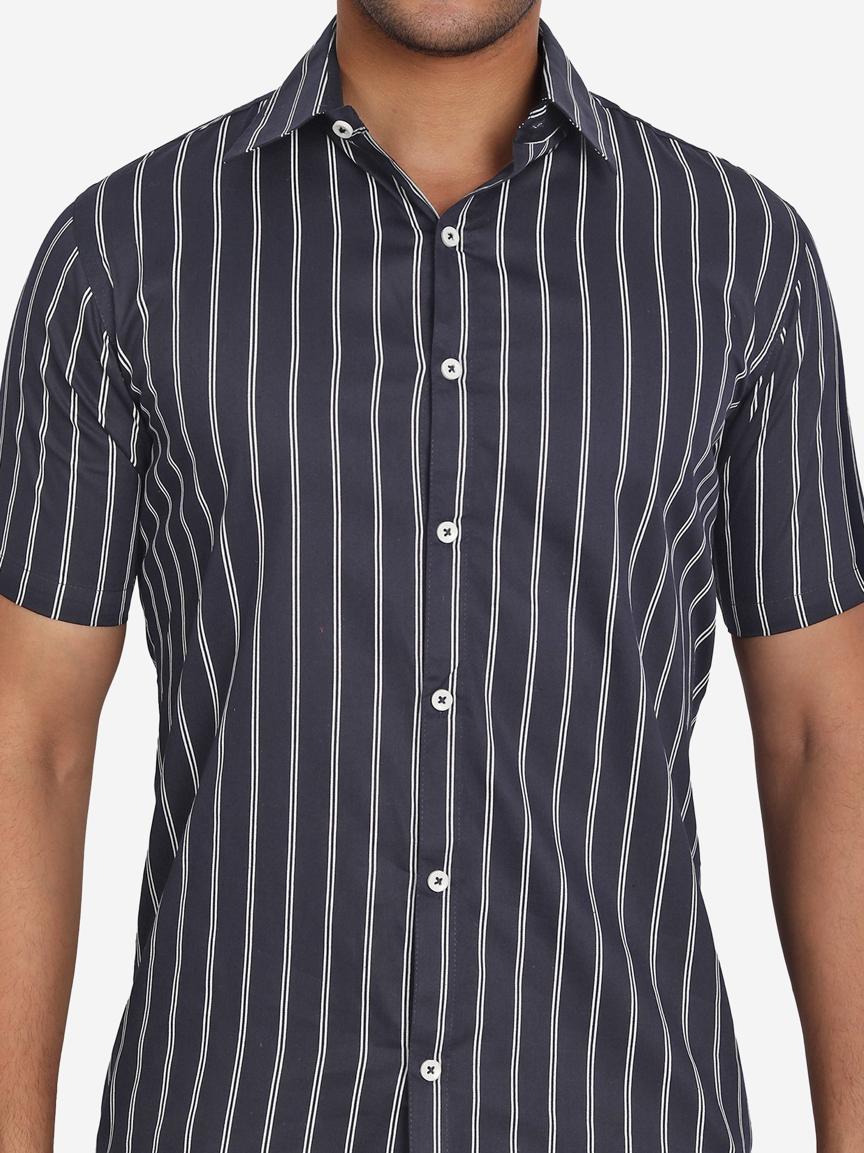 Men's Double Strip Half Sleeve Shirt in Navy by BLUE ROBED, back view