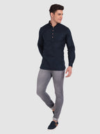 BLUE ROBED men's Casual Slim Fit Full Sleeve Cotton Kurta in Navy view 16