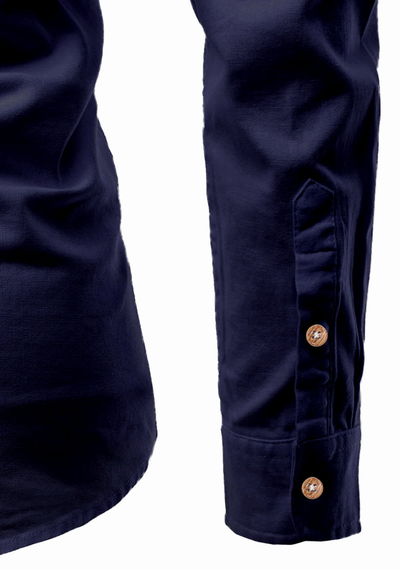 BLUE ROBED men's Casual Slim Fit Full Sleeve Double Pocket Cotton Kurta in Navy view 47