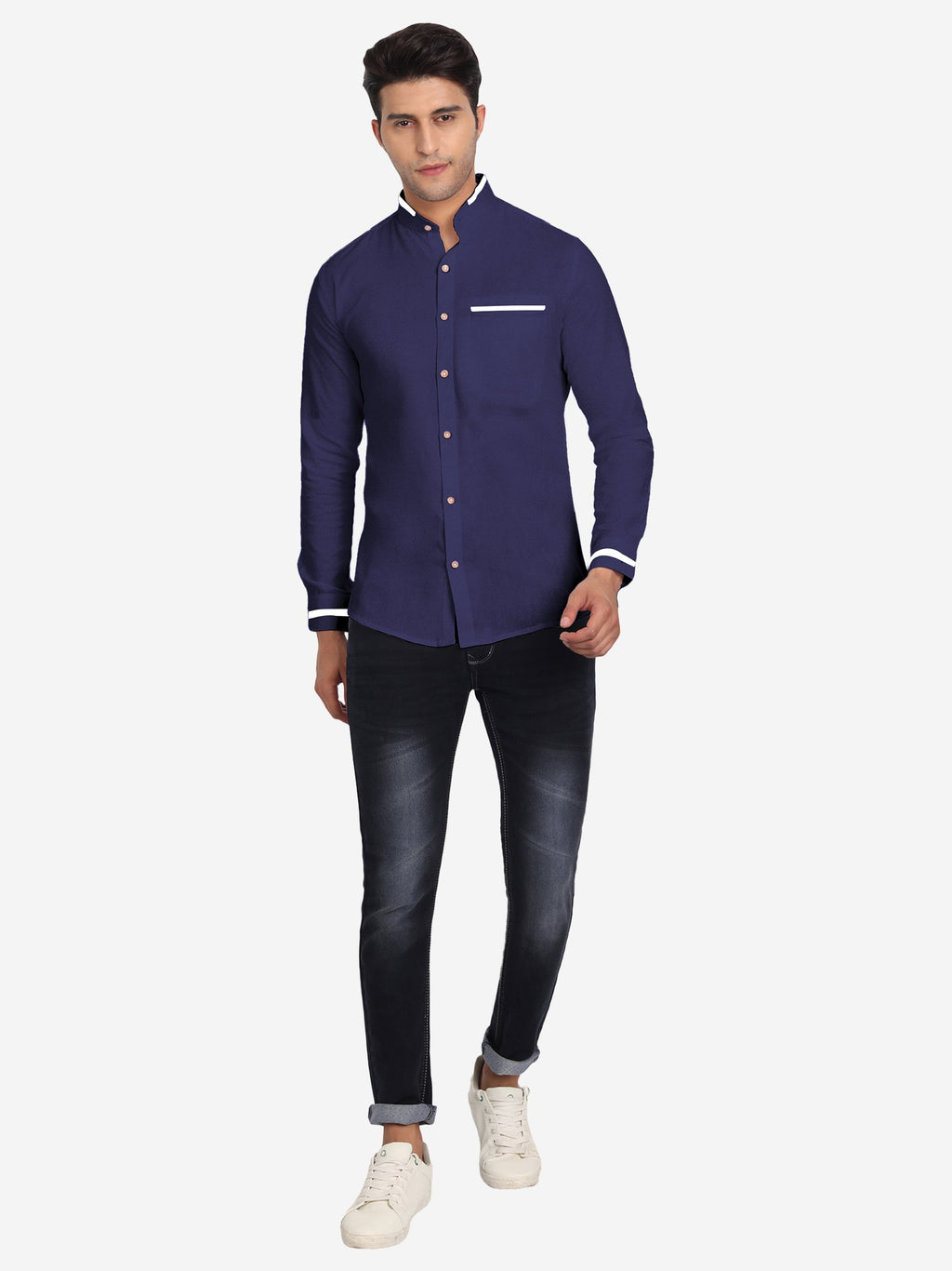Men's Casual Shirt Full Sleeve Oxford Design Shirt in Black by BLUE ROBED, side view