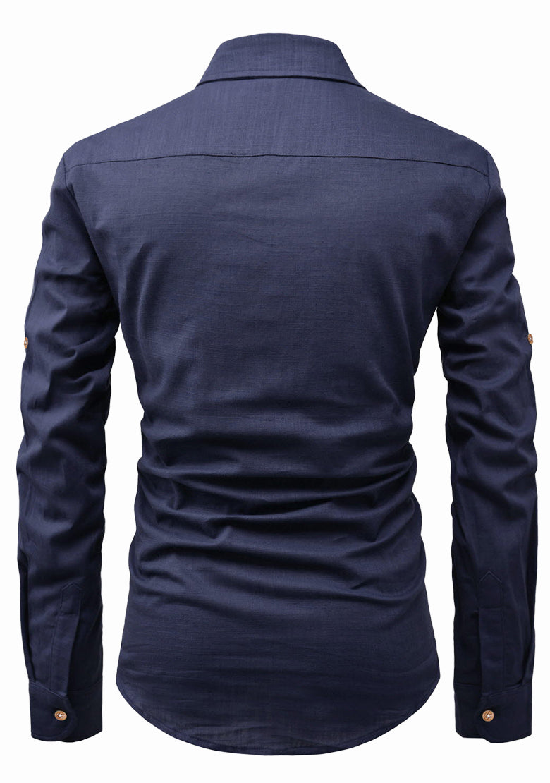 BLUE ROBED men's Full Sleeve Casual Cotton Kurta in Navy view 53