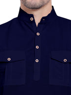 BLUE ROBED men's Casual Slim Fit Full Sleeve Double Pocket Cotton Kurta in Navy view 5