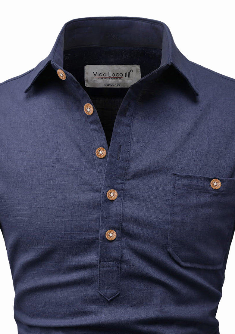 BLUE ROBED men's Full Sleeve Casual Cotton Kurta in Navy view 54