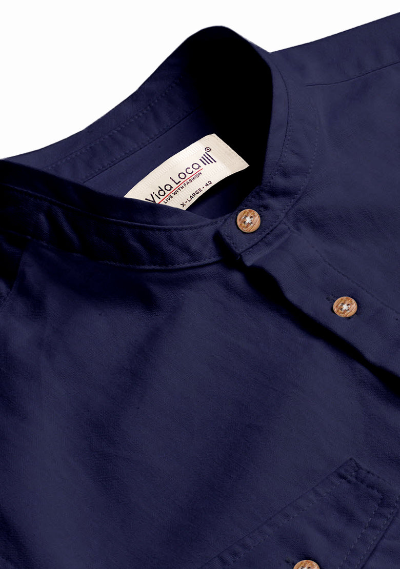 BLUE ROBED men's Casual Slim Fit Full Sleeve Double Pocket Cotton Kurta in Navy view 48