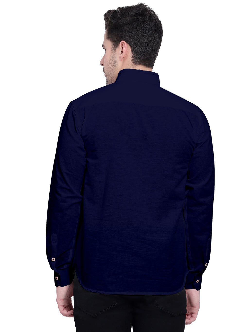 BLUE ROBED men's Casual Slim Fit Full Sleeve Double Pocket Cotton Kurta in Navy view 6