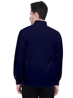 BLUE ROBED men's Casual Slim Fit Full Sleeve Double Pocket Cotton Kurta in Navy view 6
