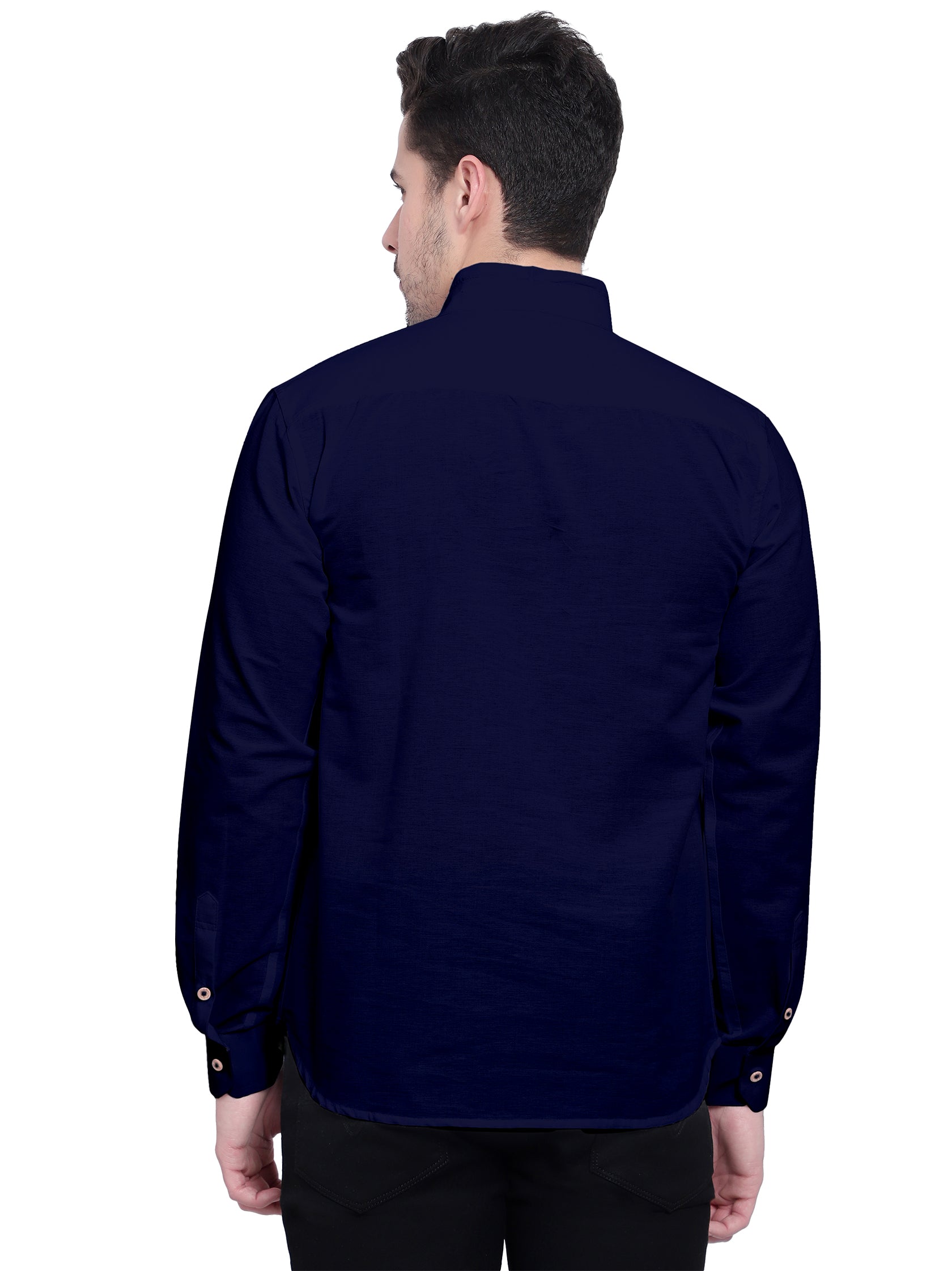 BLUE ROBED men's Casual Slim Fit Full Sleeve Double Pocket Cotton Kurta in Navy view 6