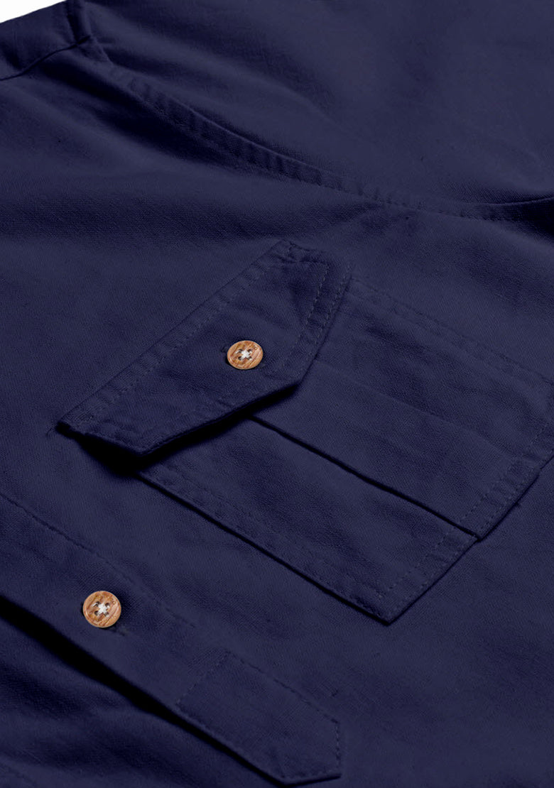 BLUE ROBED men's Casual Slim Fit Full Sleeve Double Pocket Cotton Kurta in Navy view 49
