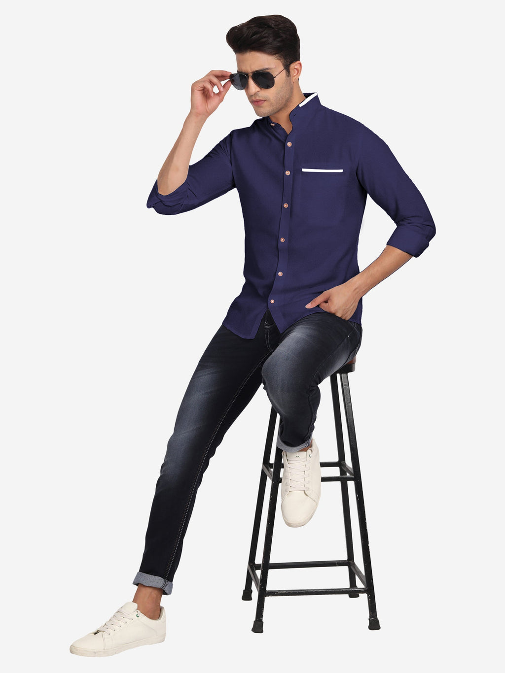 Men's Casual Shirt Full Sleeve Oxford Design Shirt in Black by BLUE ROBED, back view