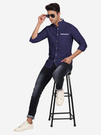Men's Casual Shirt Full Sleeve Oxford Design Shirt in Black by BLUE ROBED, back view
