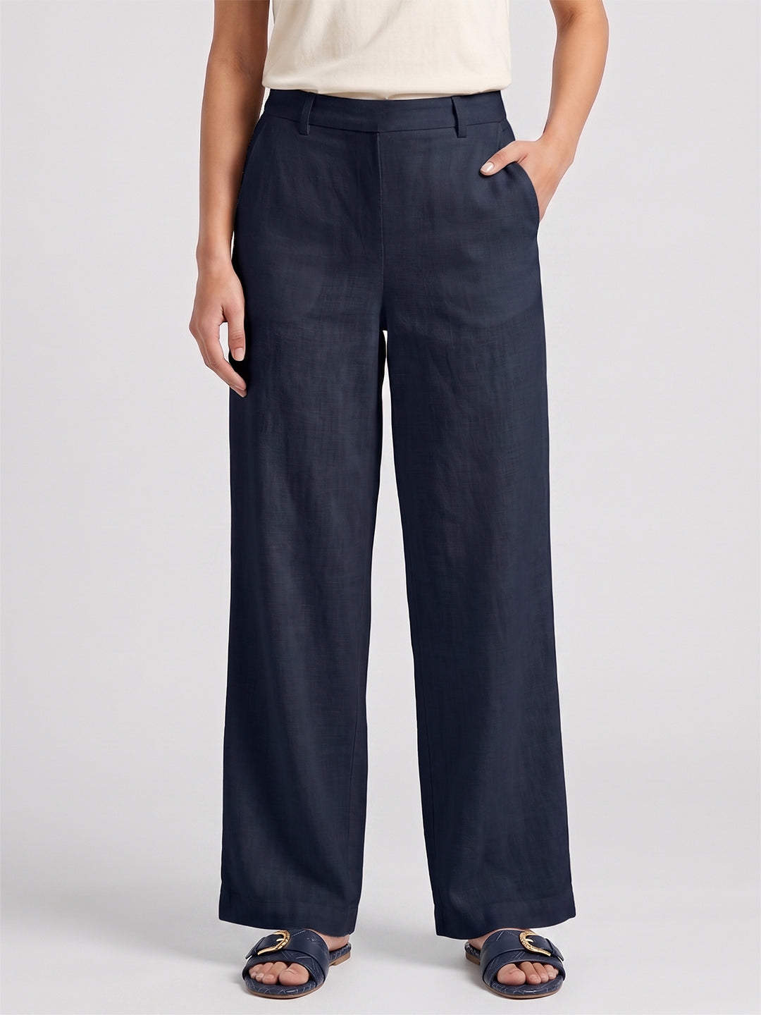 BLUE ROBED Navy Blue Color Trousers For Women And Girls