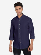 Men's Pure Cotton Mandarin Collar Casual Shirt in White by BLUE ROBED, side view