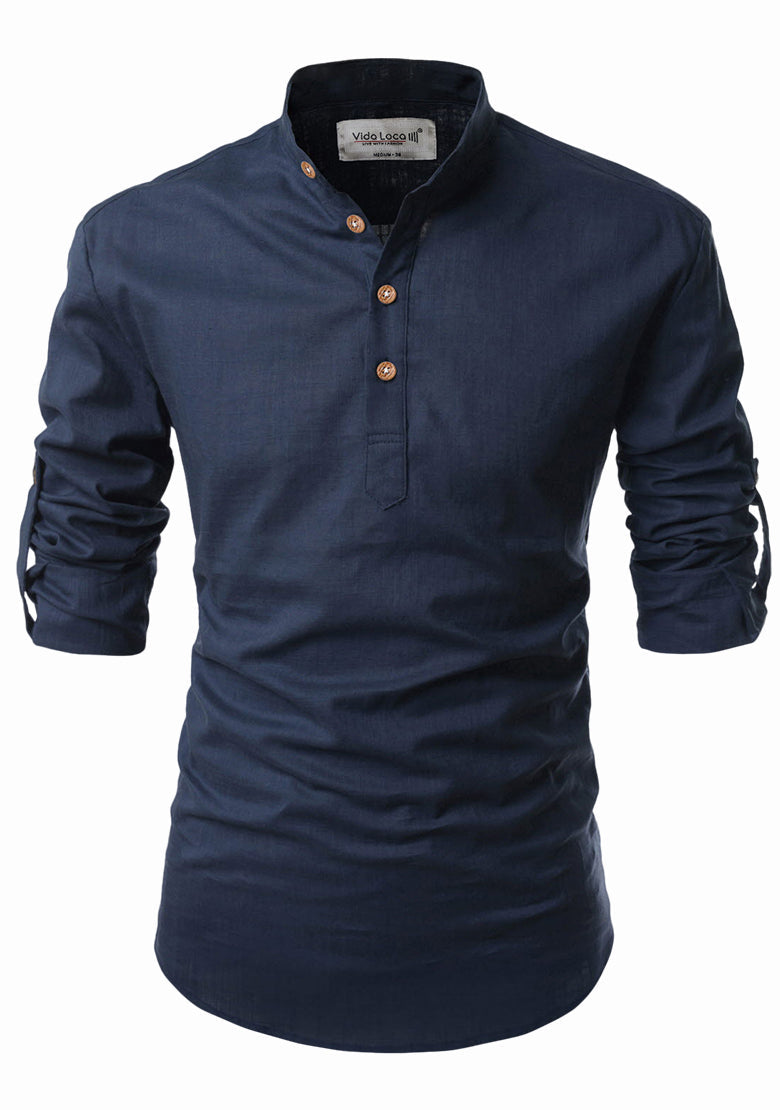BLUE ROBED men's Casual Slim Fit Full Sleeve Kurta in Navy view 44
