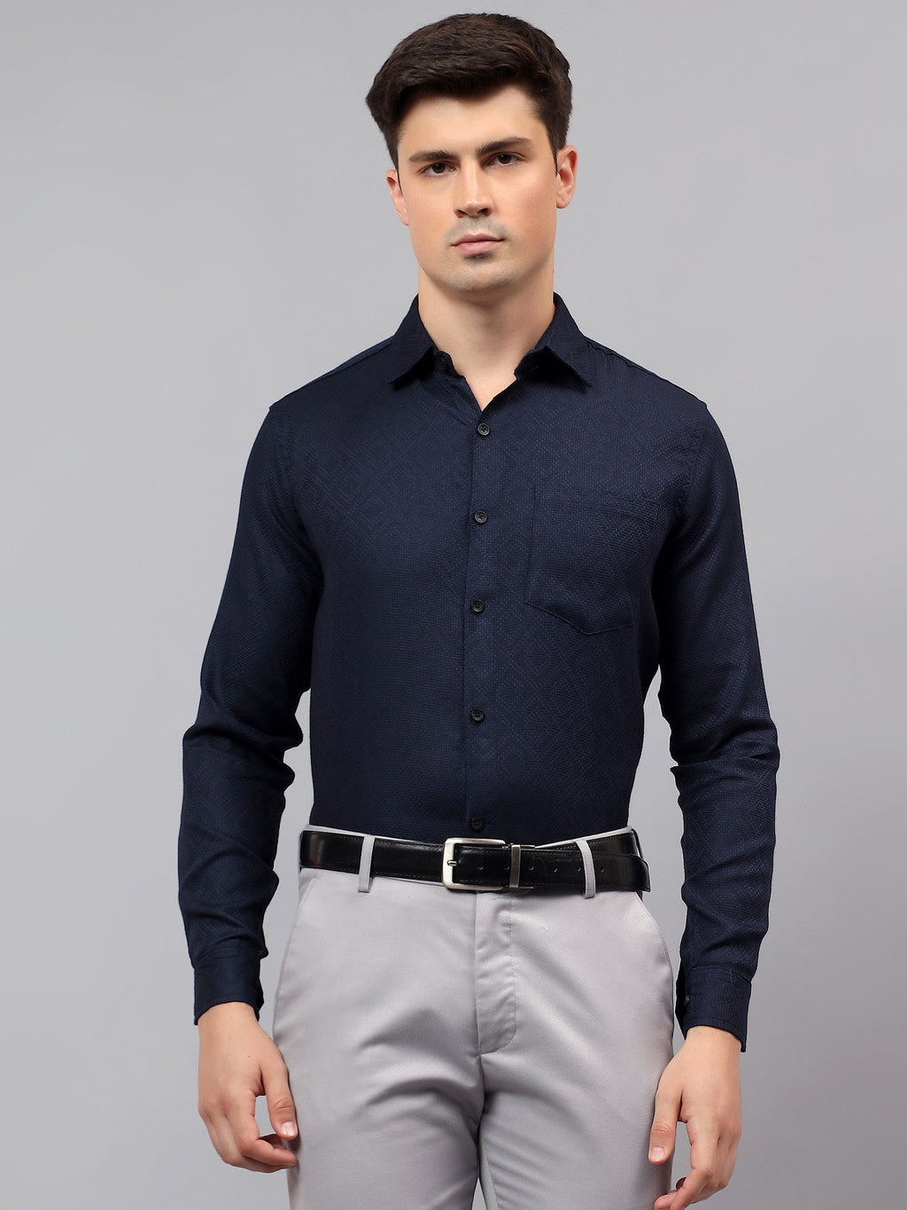 Men's Full Sleeve Spread Collar Premium Casual Shirt for Men in Black by BLUE ROBED, side view