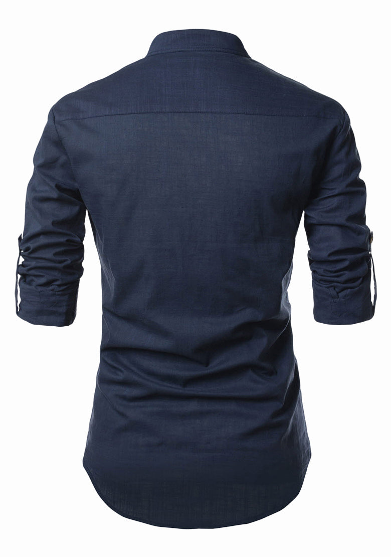 BLUE ROBED men's Casual Slim Fit Full Sleeve Kurta in Navy view 45