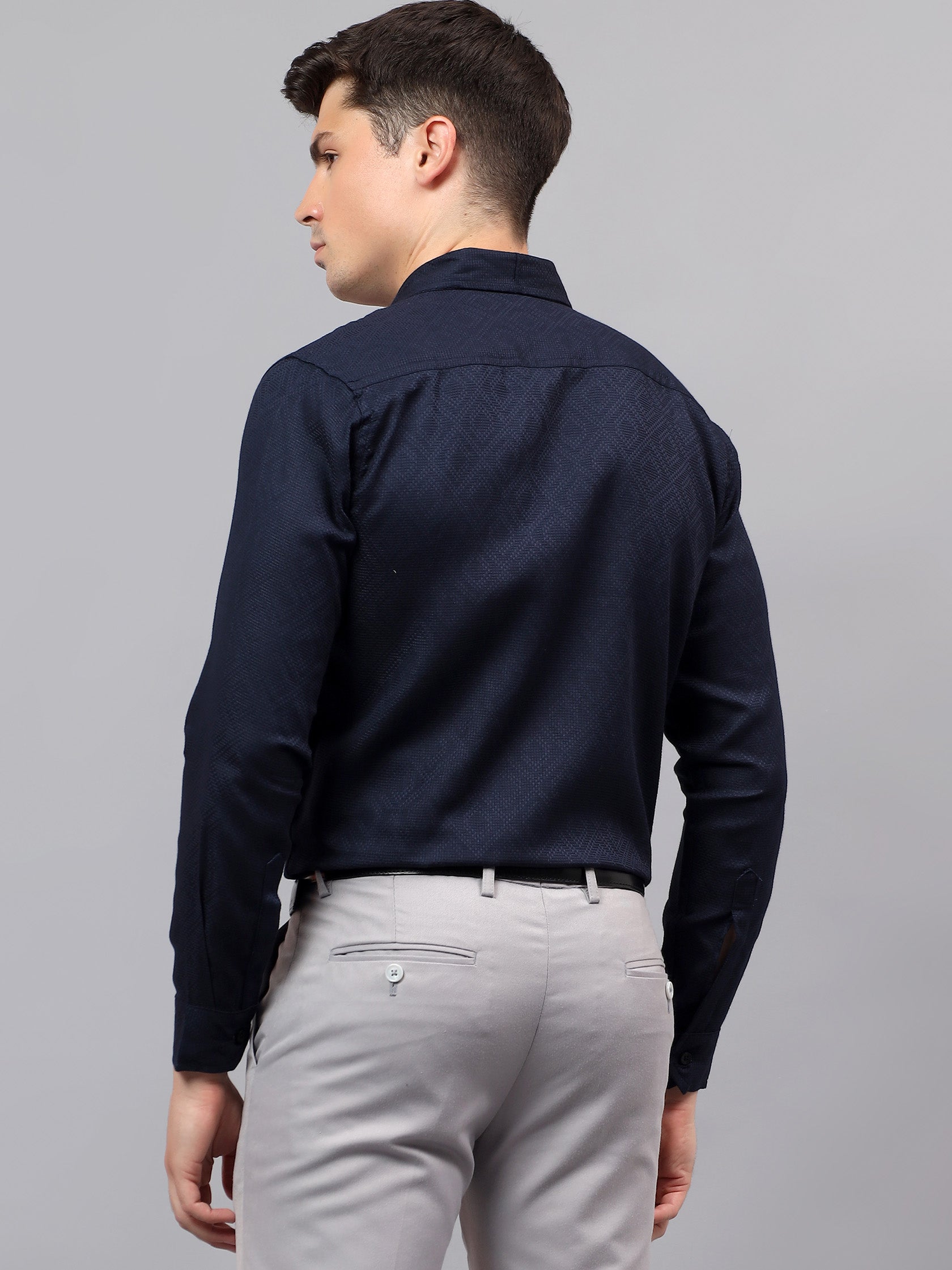Men's Full Sleeve Spread Collar Premium Casual Shirt for Men in Black by BLUE ROBED, back view