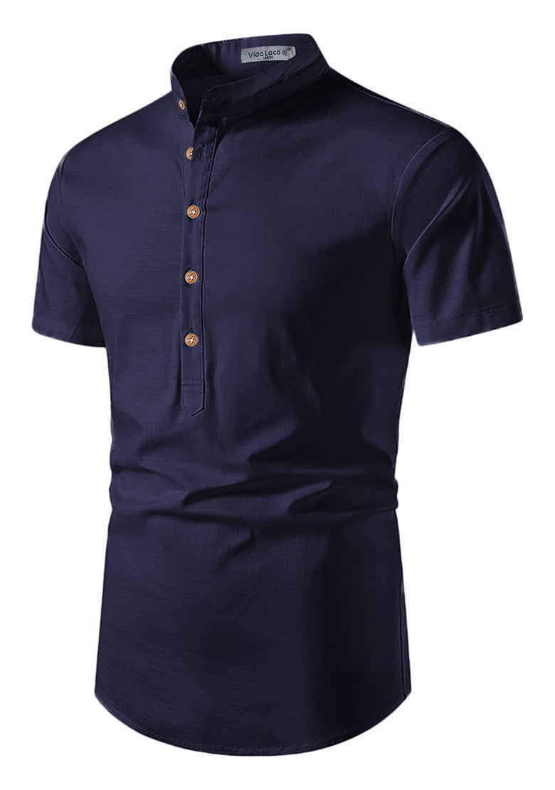 BLUE ROBED men's Half Sleeve Casual Cotton Kurta Office Wear in Navy view 33