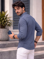 Men's Pure Cotton Casual Shirt | Full Sleeve Textured Check Shirt | Regular Fit