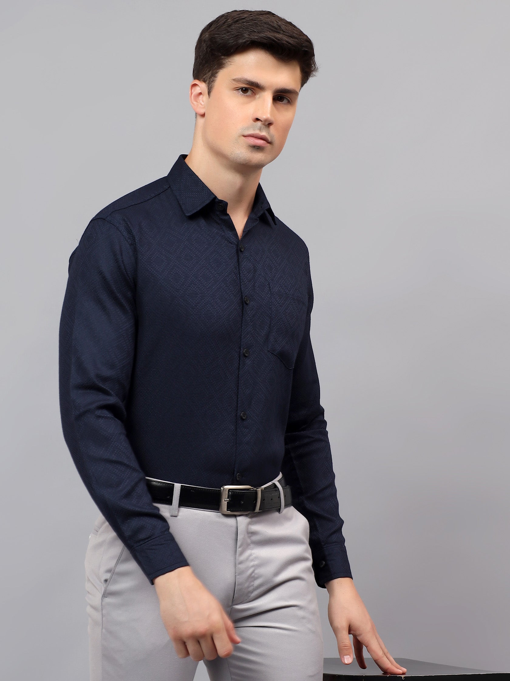 Men's Full Sleeve Spread Collar Premium Casual Shirt for Men in Black by BLUE ROBED, detail view