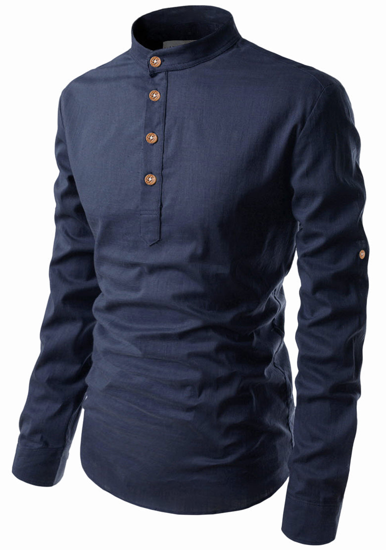 BLUE ROBED men's Casual Slim Fit Full Sleeve Kurta in Navy view 46