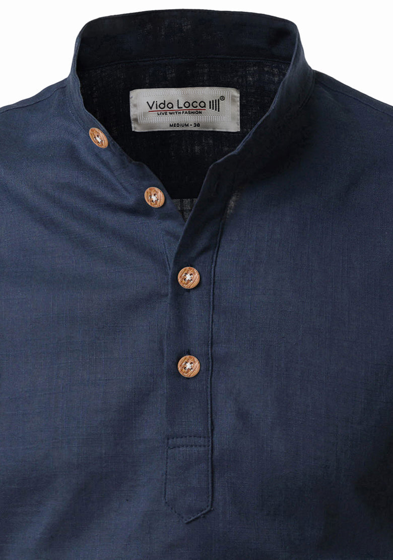 BLUE ROBED men's Casual Slim Fit Full Sleeve Kurta in Navy view 48